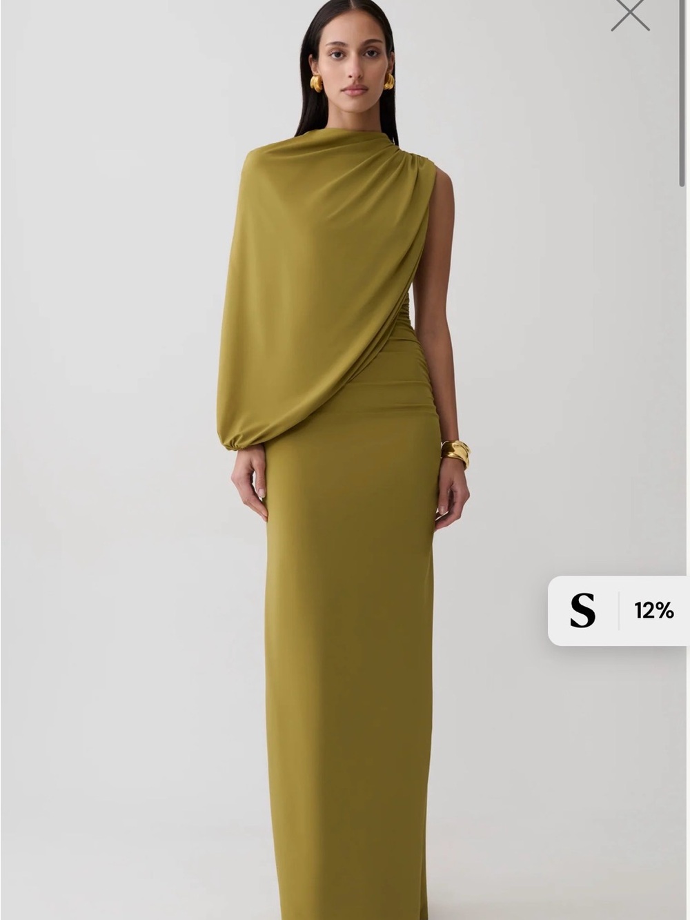 Meshki Yuri Olive One-Shoulder Draped Gown